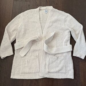 Plush Knit Belted Cardigan Sweater – Cream – Size L/XL